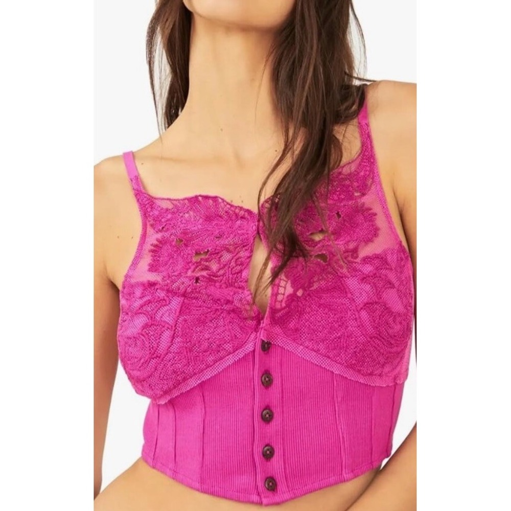 Free People Rasberry Sherbert Lace Corset Crop Cami Brami Women's S Boho NWT